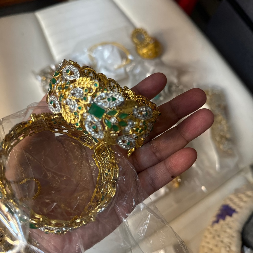 Gold plated Bangles pair with semi precious stones